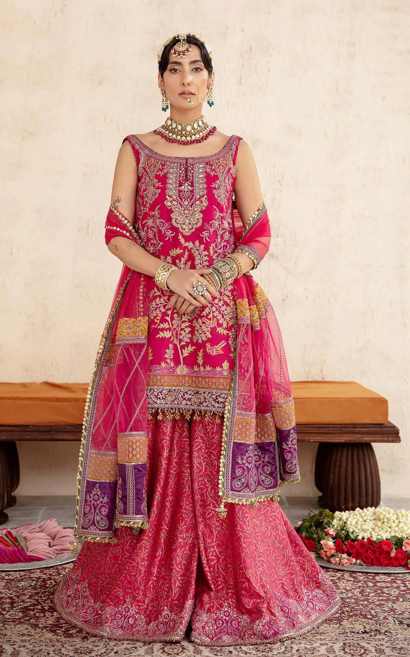 Latest Wedding Dress in Pink Sharara and Kameez Style