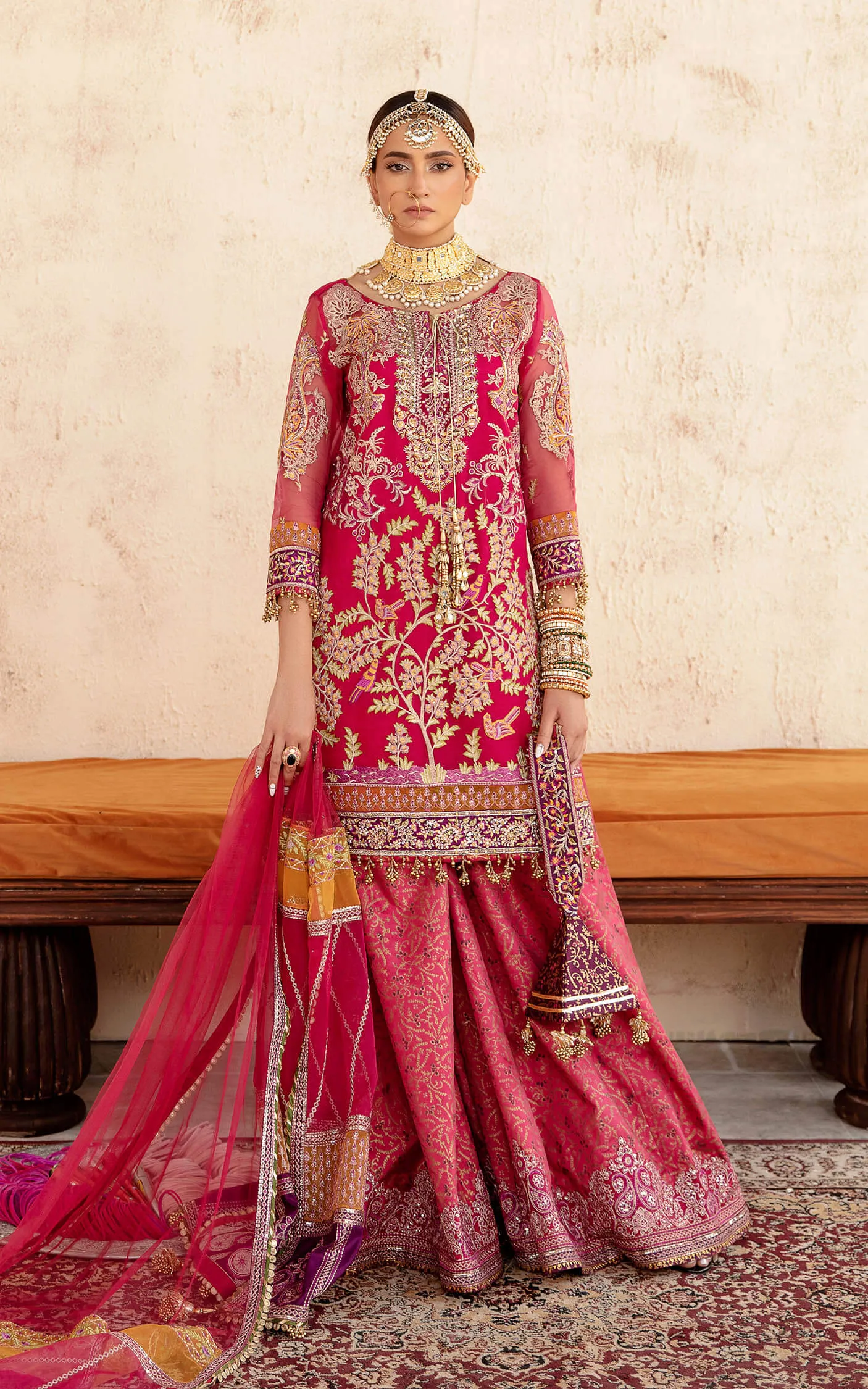 Latest Wedding Dress in Pink Sharara and Kameez Style
