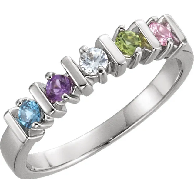 Lined Prong Set Family Mother's 2.5mm Round Birthstone Ring