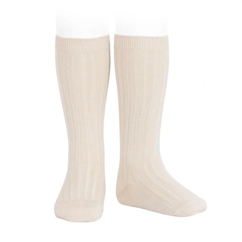 Linen Wide Ribbed Knee High Socks