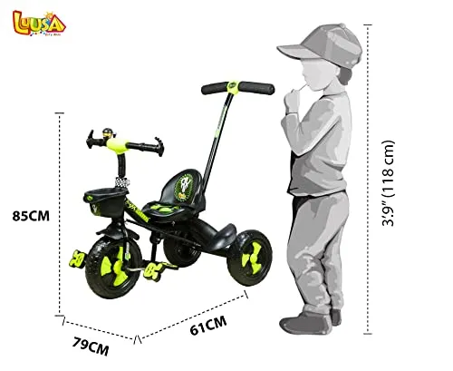 Luusa RX-500 Kids / Baby Tricycle with Parental Control , Cushion seat and seat Belt for 12 Months to 48 Months Boys / Girls / Kids. Carrying Capacity Upto 30kgs ( Green ))