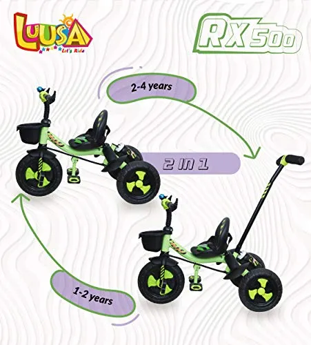 Luusa RX-500 Kids / Baby Tricycle with Parental Control , Cushion seat and seat Belt for 12 Months to 48 Months Boys / Girls / Kids. Carrying Capacity Upto 30kgs ( Green ))
