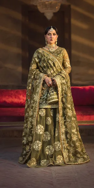 Mehndi Green Sharara Kameez Pakistani Wedding Dress