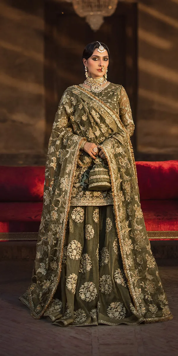 Mehndi Green Sharara Kameez Pakistani Wedding Dress