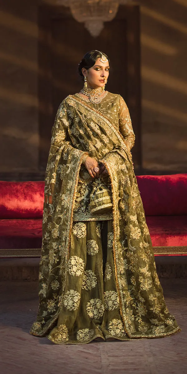 Mehndi Green Sharara Kameez Pakistani Wedding Dress
