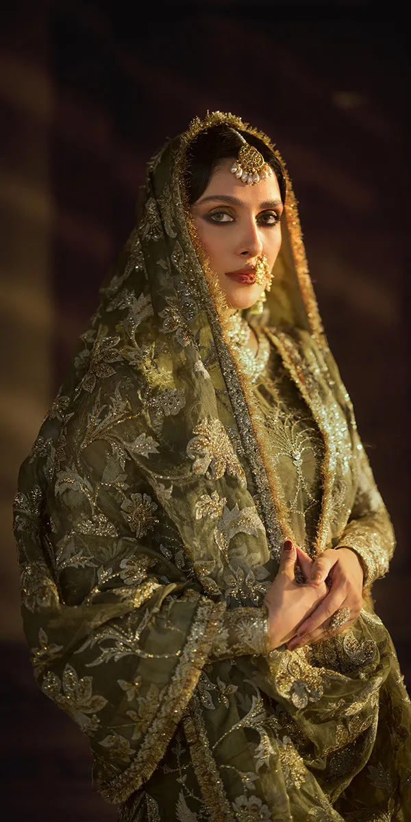 Mehndi Green Sharara Kameez Pakistani Wedding Dress
