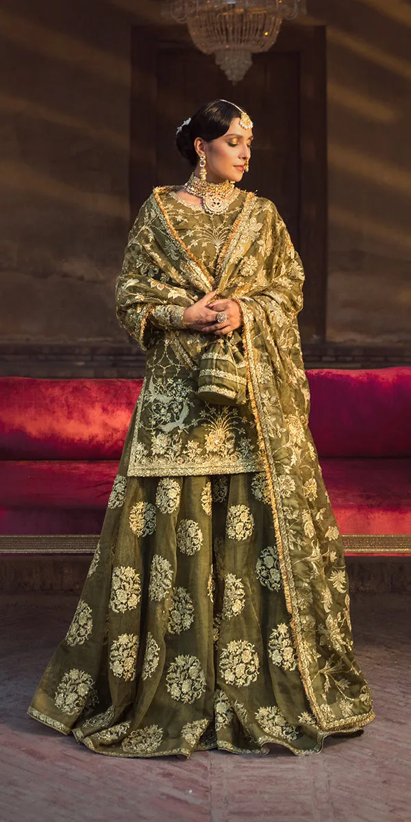 Mehndi Green Sharara Kameez Pakistani Wedding Dress