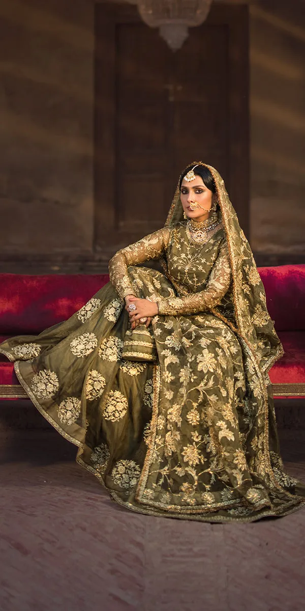 Mehndi Green Sharara Kameez Pakistani Wedding Dress