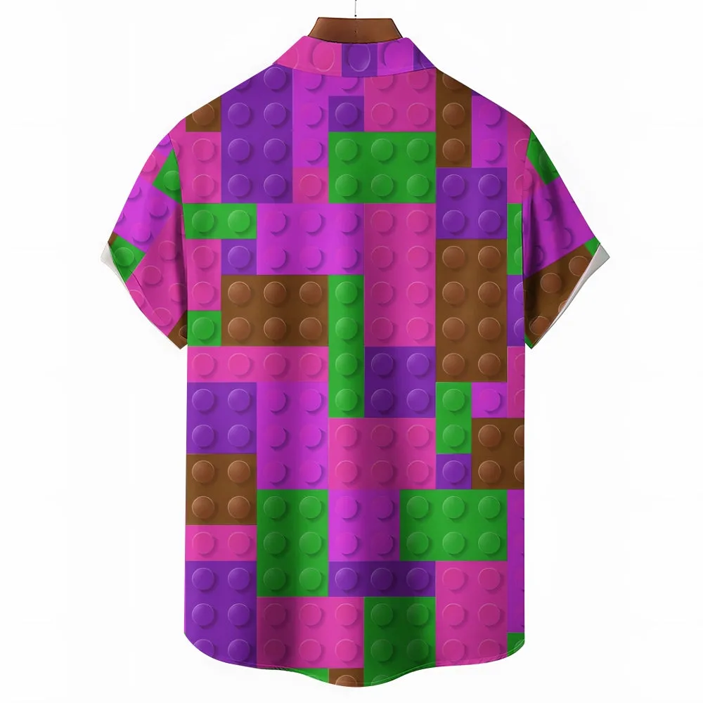 Men's Brick Art Print Resort Hawaiian Shirt 2402000185