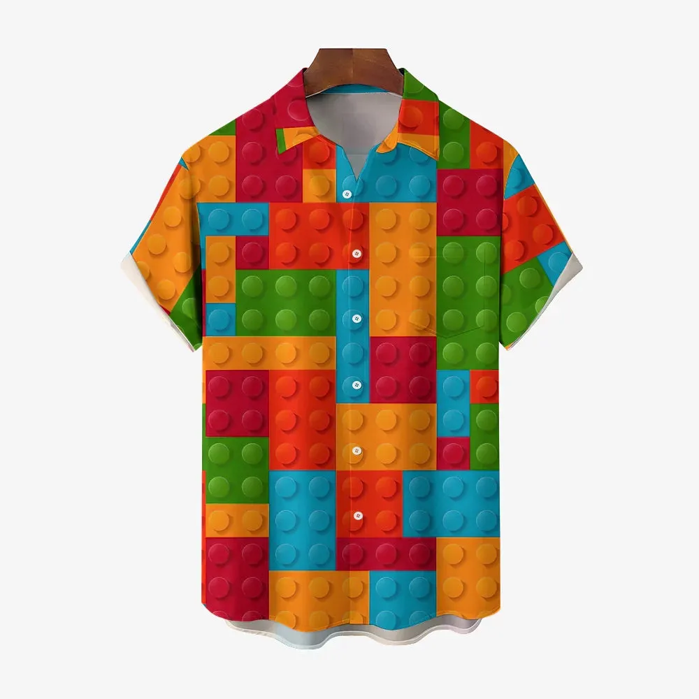 Men's Brick Art Print Resort Hawaiian Shirt 2402000185