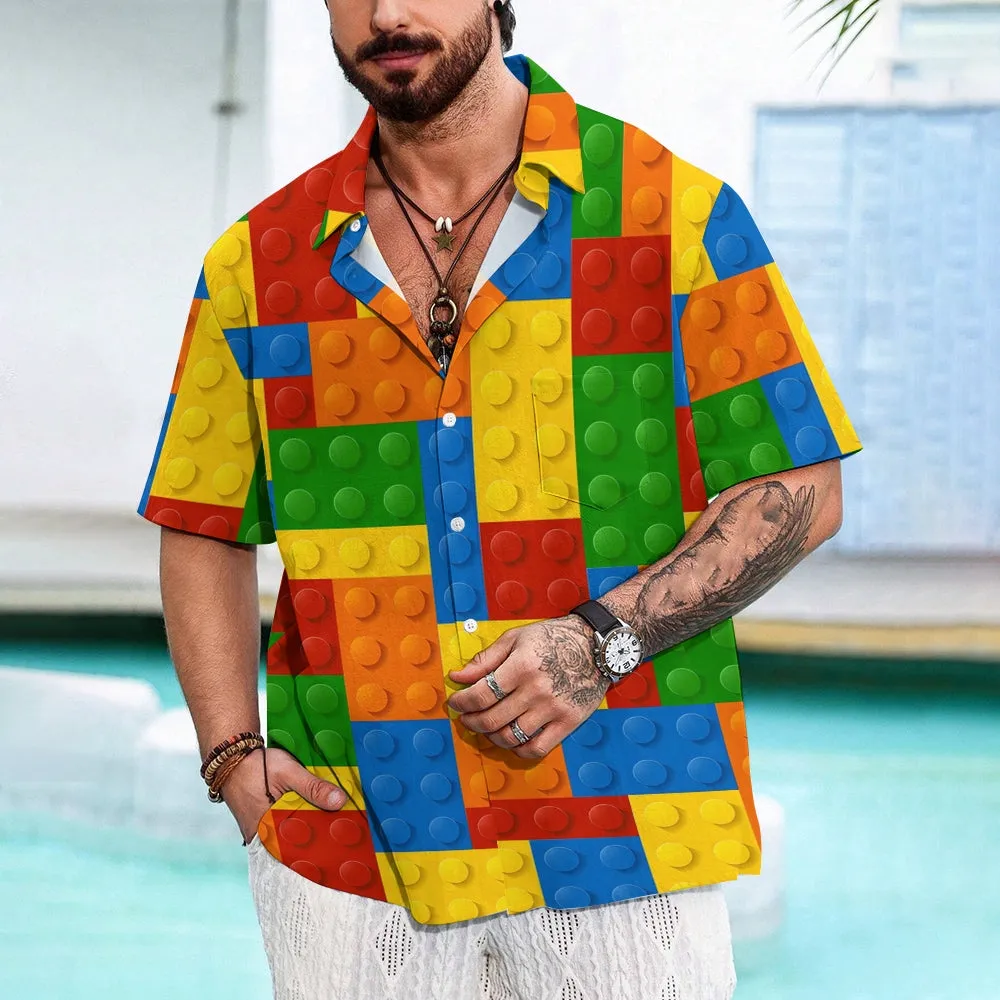 Men's Brick Art Print Resort Hawaiian Shirt 2402000185