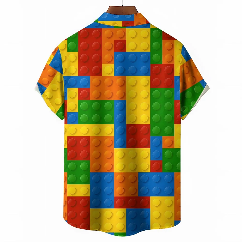 Men's Brick Art Print Resort Hawaiian Shirt 2402000185