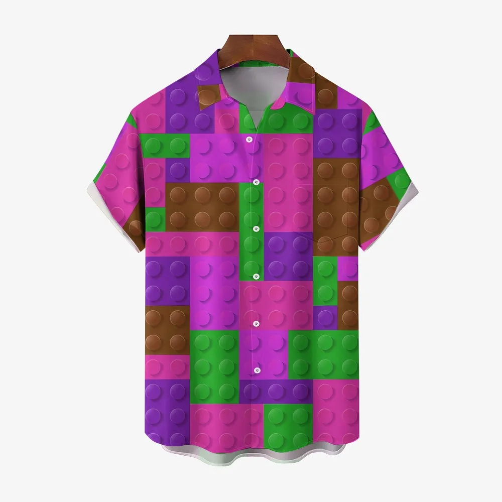 Men's Brick Art Print Resort Hawaiian Shirt 2402000185