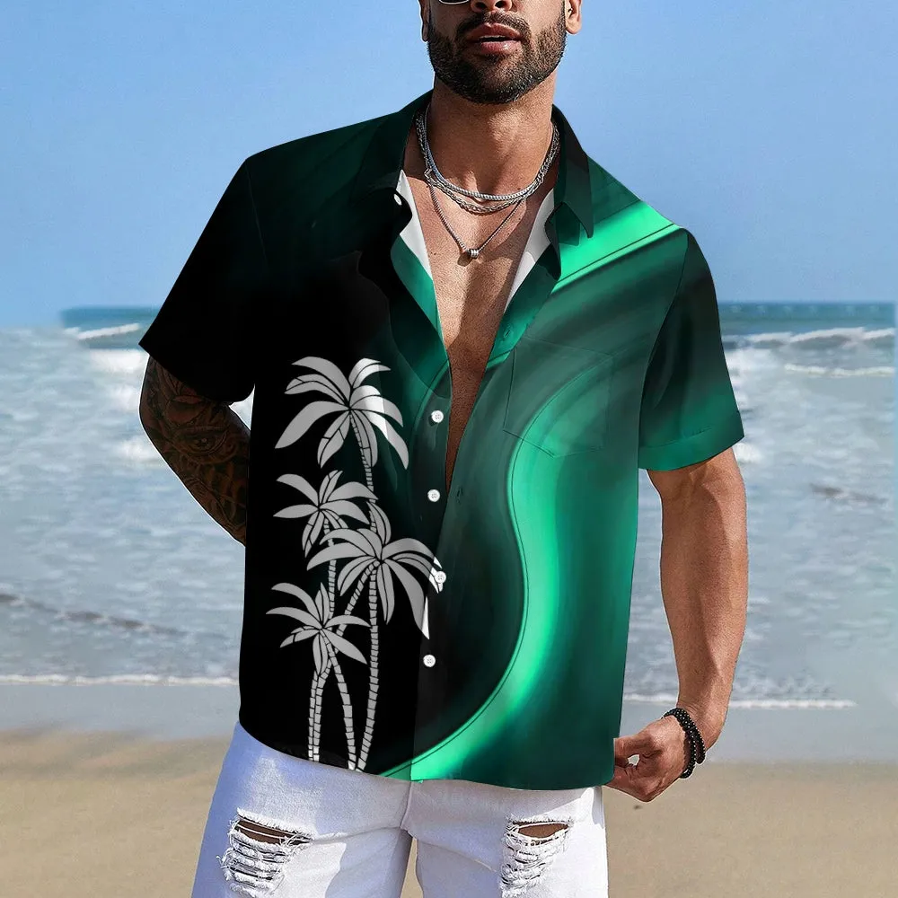 Men's Casual Coconut Tree Geometric Print Shirt 2406000076