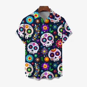 Men's Day of the Dead Skull Casual Short Sleeve Shirt 2311000262