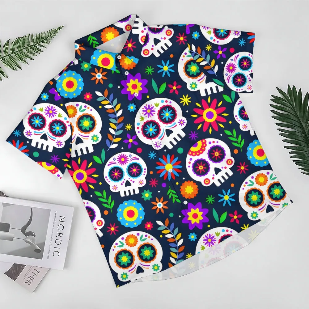 Men's Day of the Dead Skull Casual Short Sleeve Shirt 2311000262