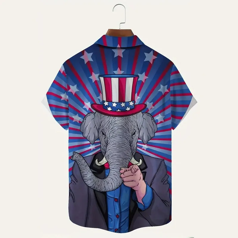 Men's Elephant Print Short Sleeve Shirt