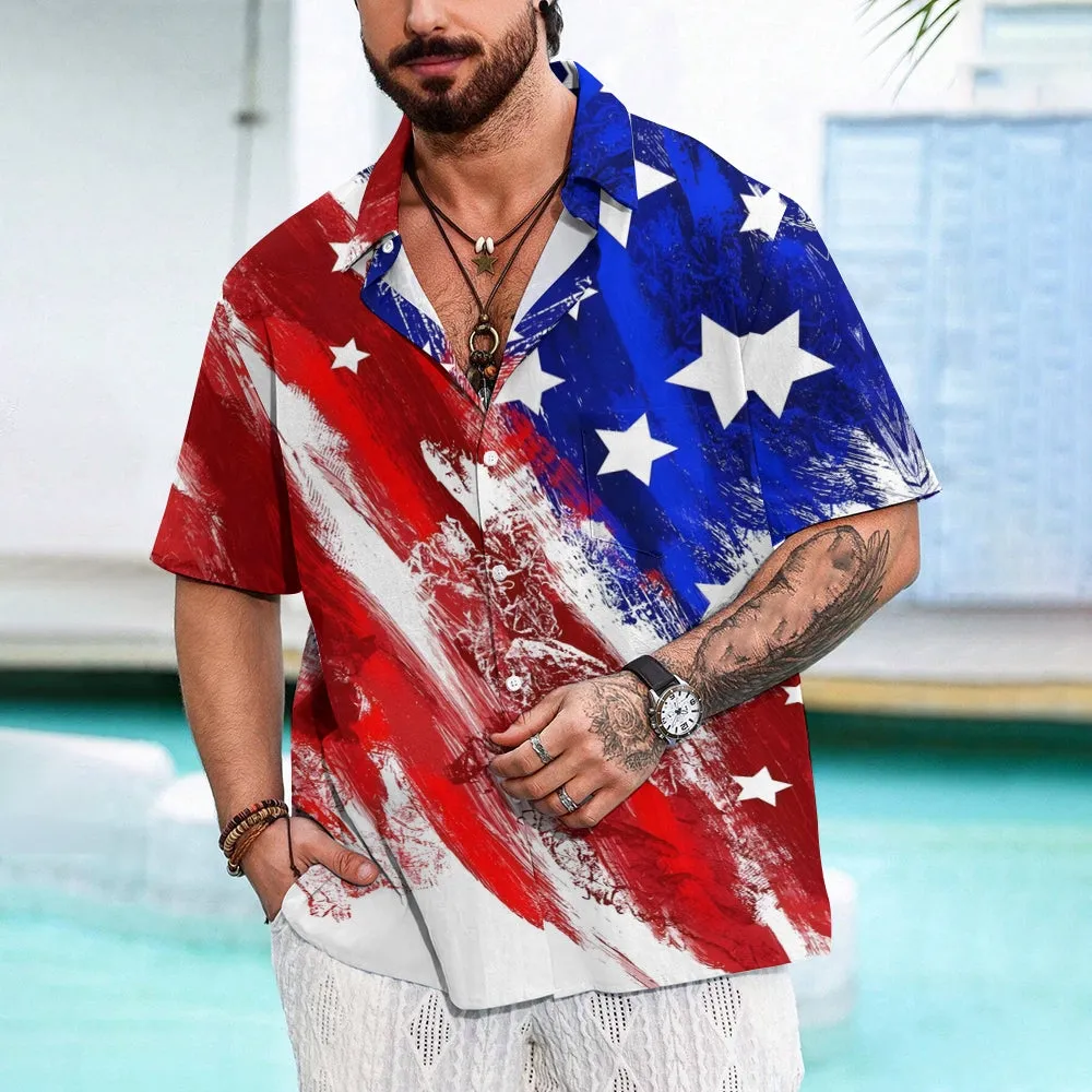 Men's Flag Patriotism Short Sleeve Shirt 2404001064