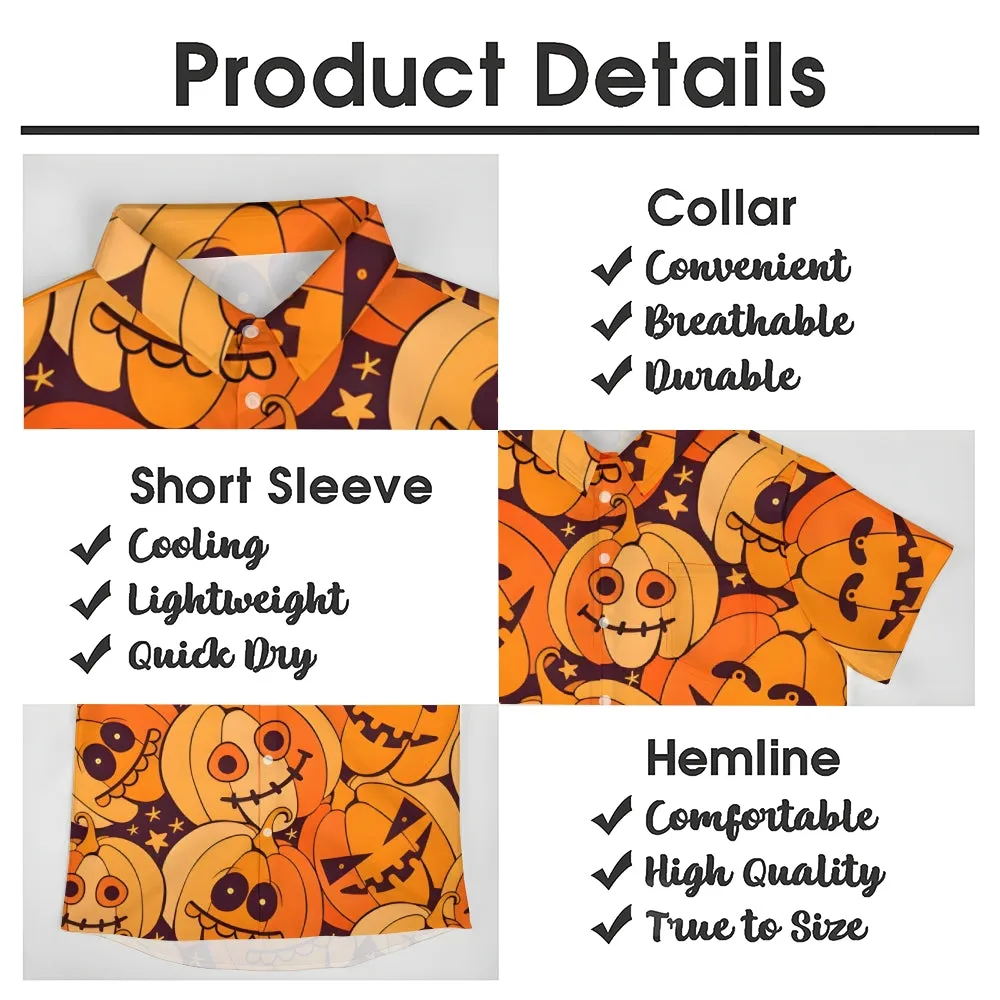 Men's Halloween Pumpkin Print Casual Fashion Short Sleeve Shirt 2307101457