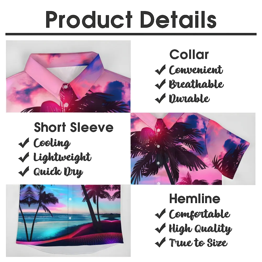 Men's Hawaiian Coconut Tree Print Large Bamboo Linen Short Sleeve Shirt 2406000087