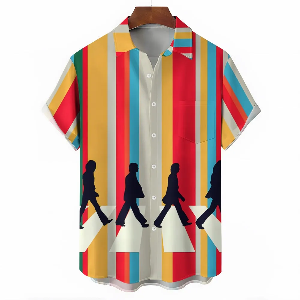 Men's Rock Band Print Casual Short Sleeve Shirt 2404000880