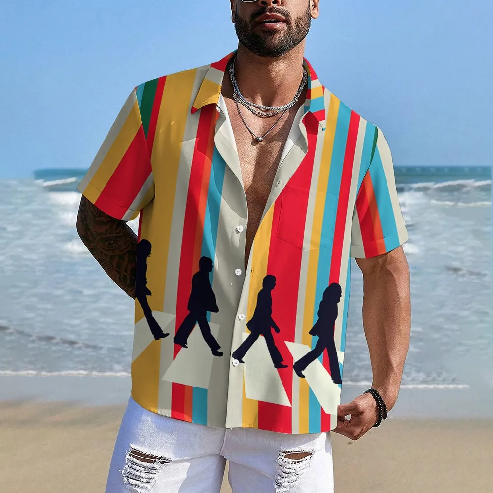Men's Rock Band Print Casual Short Sleeve Shirt 2404000880