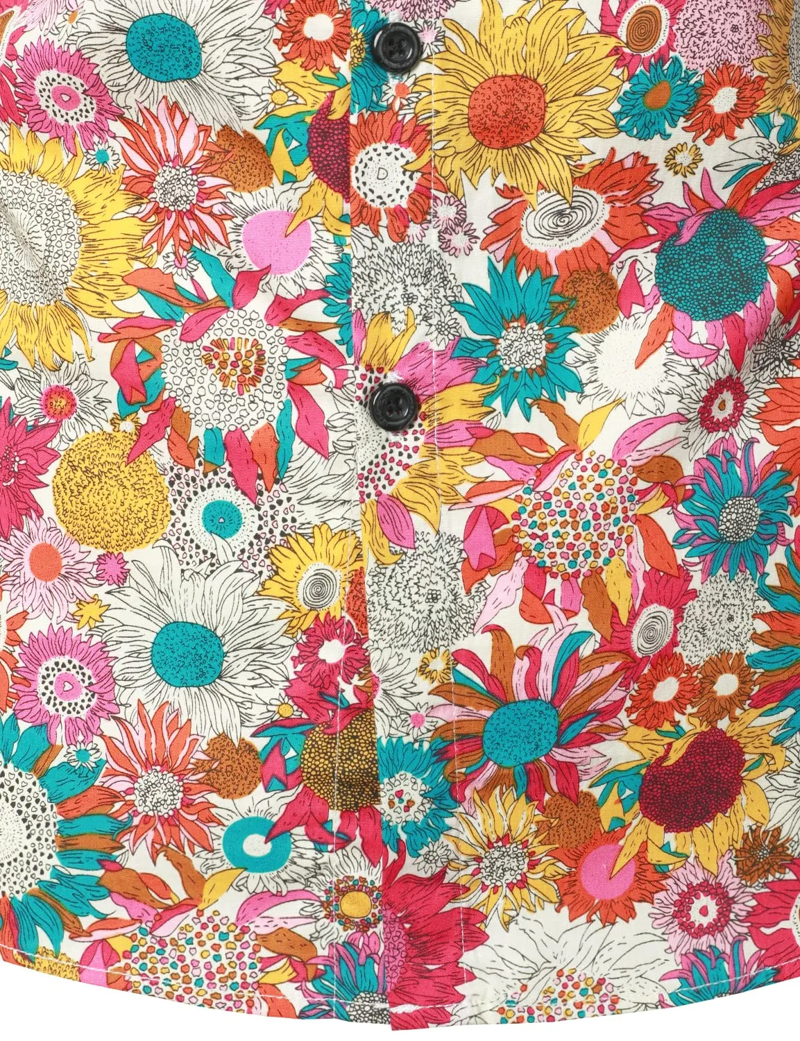 Men's Vintage Floral Print Cotton Flower Button Up 70s Long Sleeve Dress Shirt