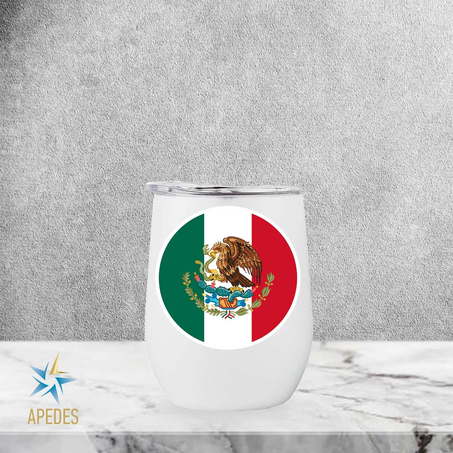 Mexico Flag Stainless Steel Stemless Wine Cup 12 OZ