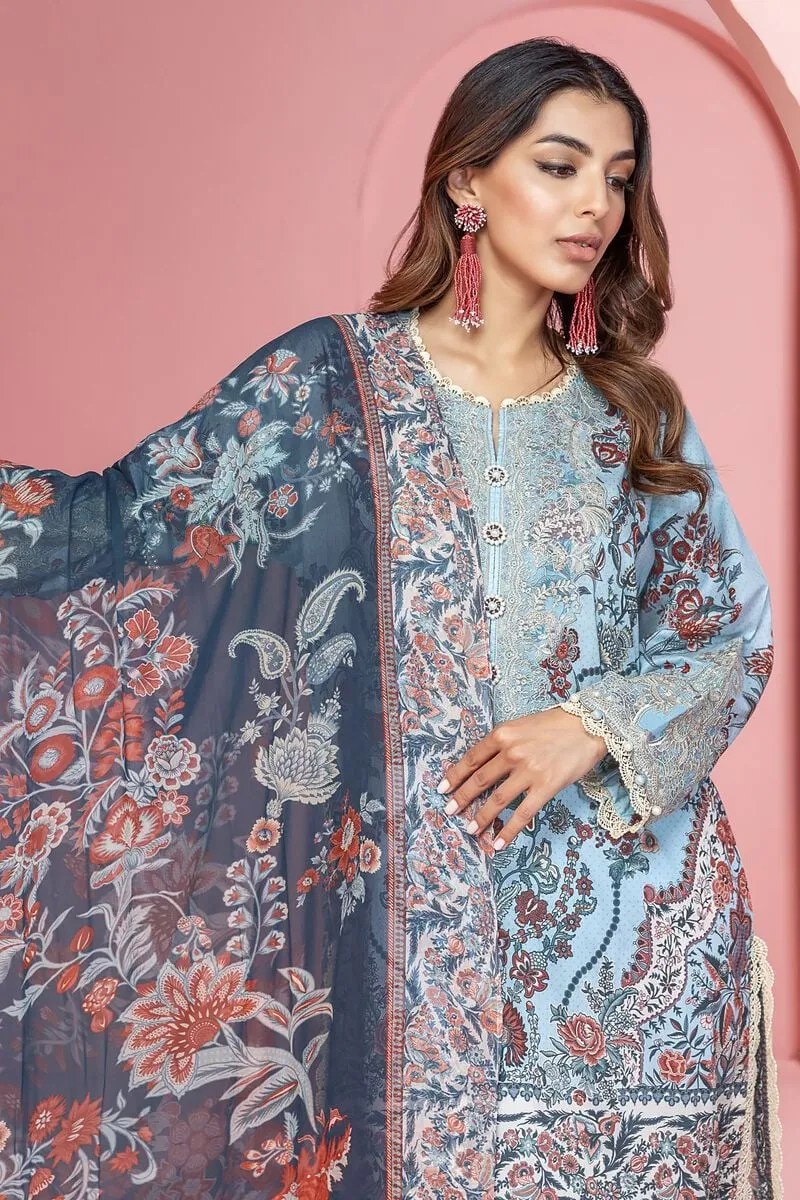 Mist Blue Pakistani Salwar Kameez Style Party Wear Salwar Suit