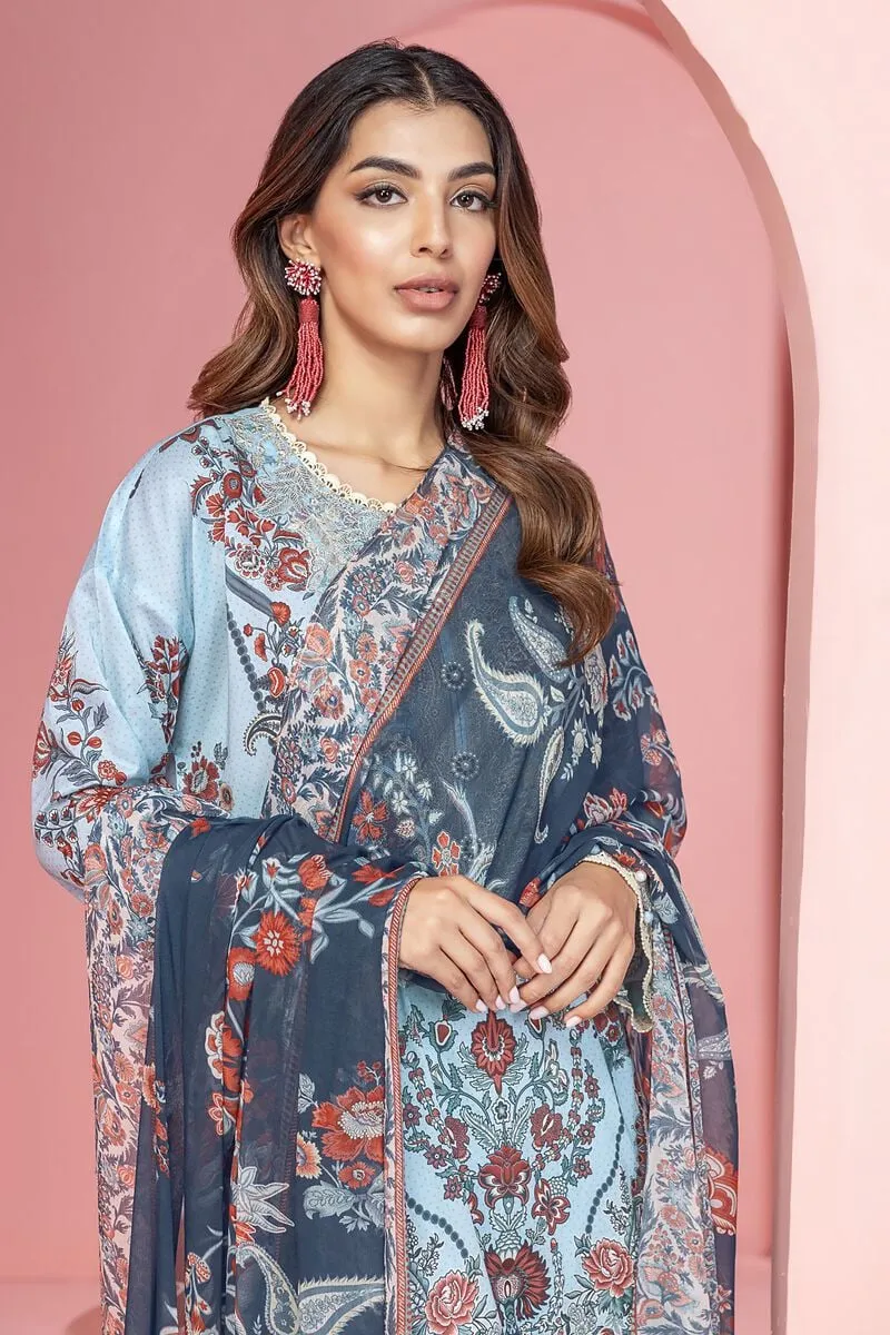Mist Blue Pakistani Salwar Kameez Style Party Wear Salwar Suit
