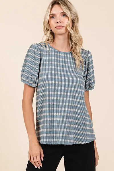 Mittoshop Easy Does It Striped Top in Dusty Blue