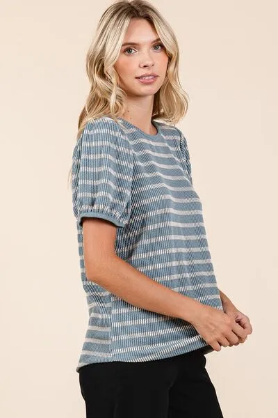 Mittoshop Easy Does It Striped Top in Dusty Blue