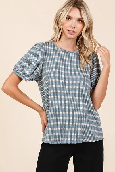 Mittoshop Easy Does It Striped Top in Dusty Blue