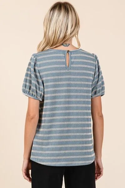 Mittoshop Easy Does It Striped Top in Dusty Blue