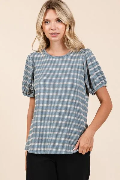 Mittoshop Easy Does It Striped Top in Dusty Blue