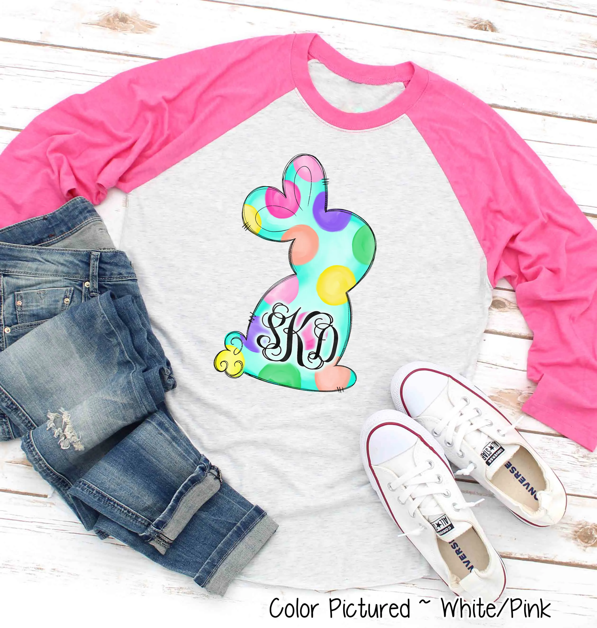 Monogram Fun Polka Dot Easter Bunny Raglan Tee