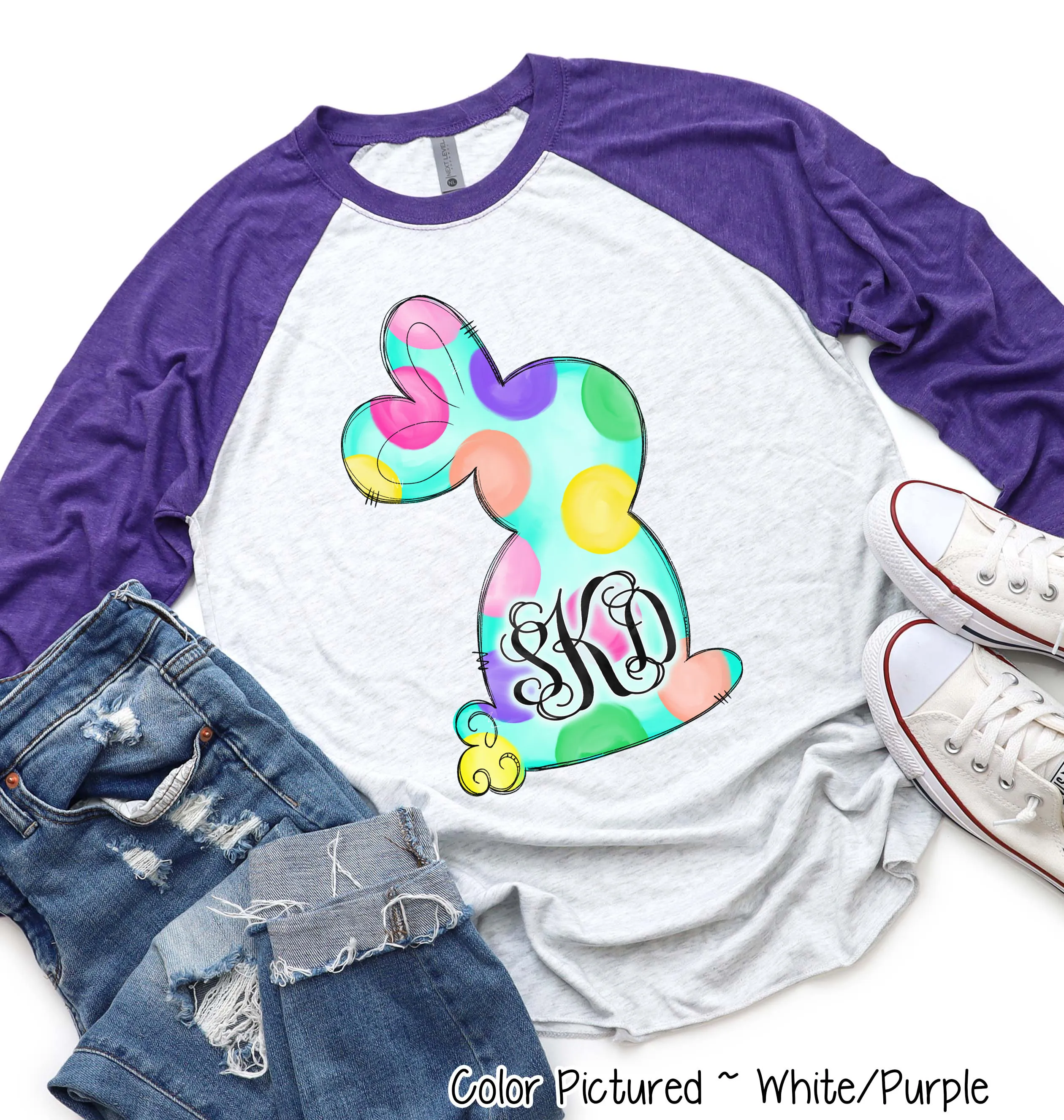 Monogram Fun Polka Dot Easter Bunny Raglan Tee