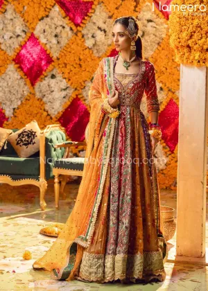 Multi-Color Mehndi Dress in Traditional Pishwas #BS619