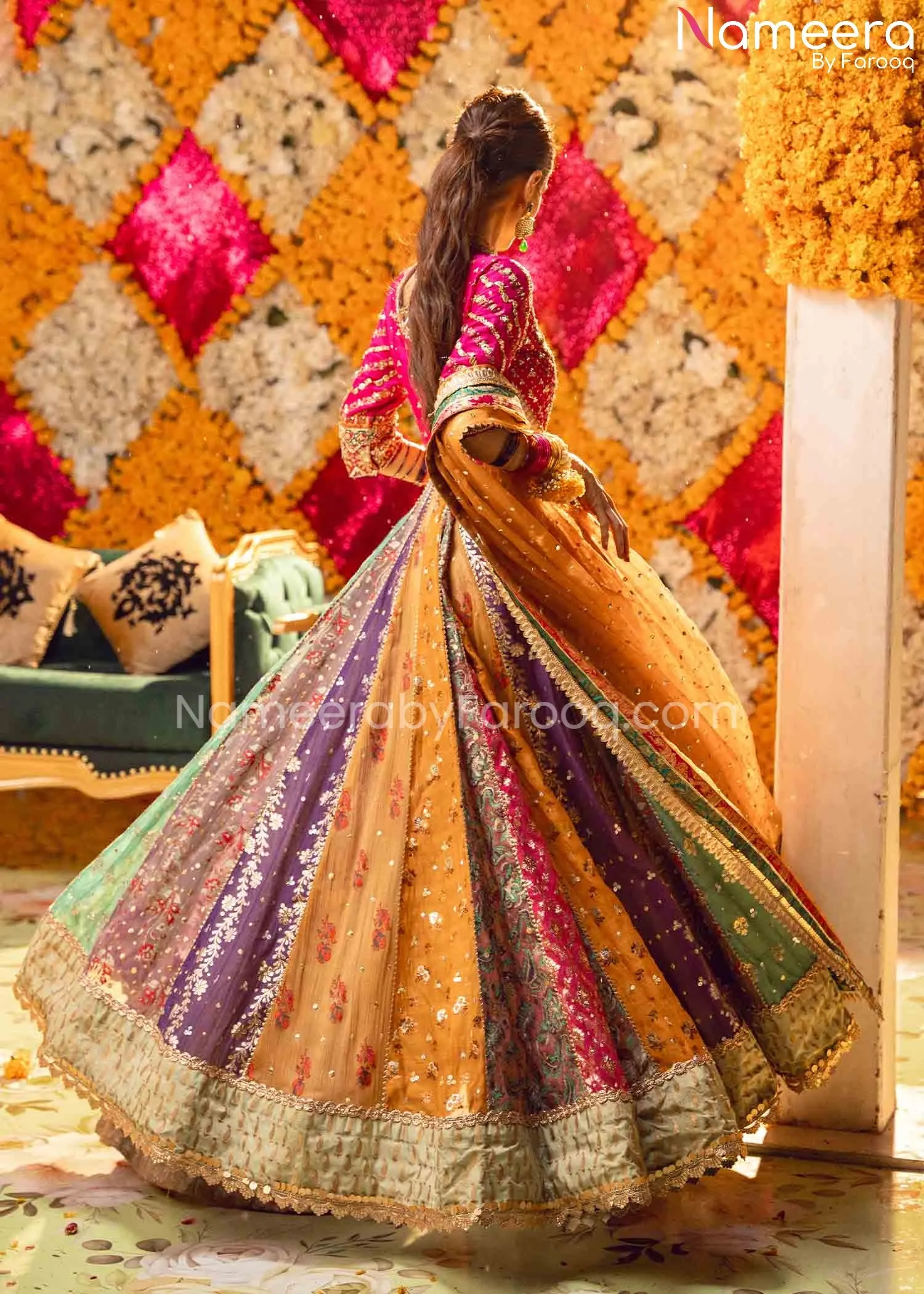 Multi-Color Mehndi Dress in Traditional Pishwas #BS619