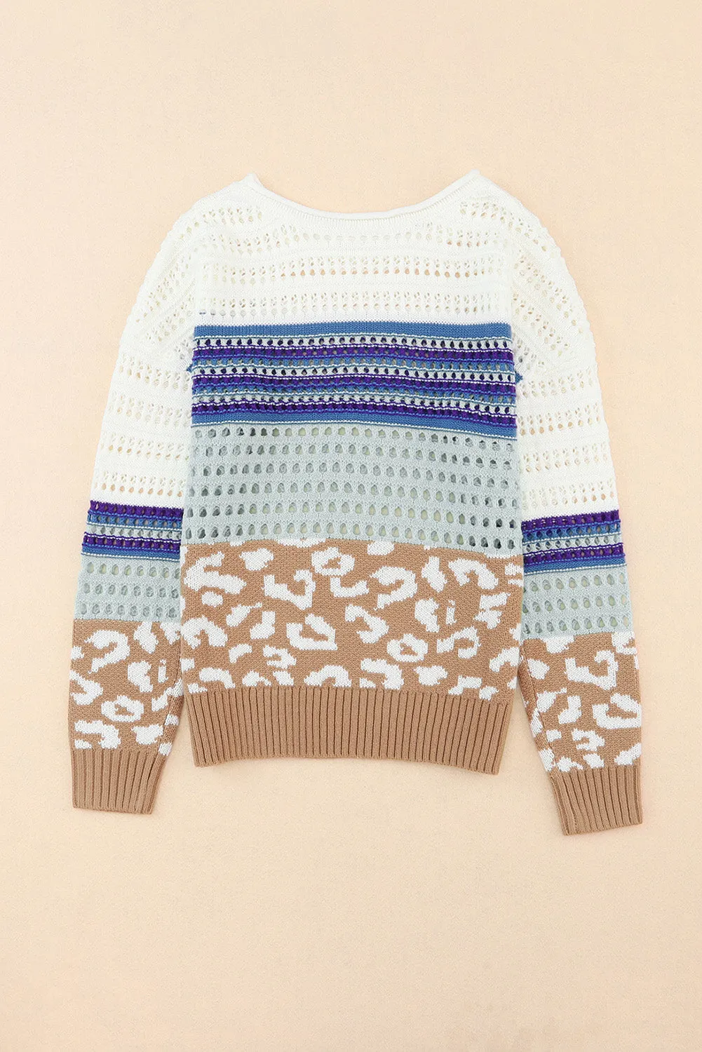 Multicolor Leopard Striped Mix Pattern Knit Crochet Sweater