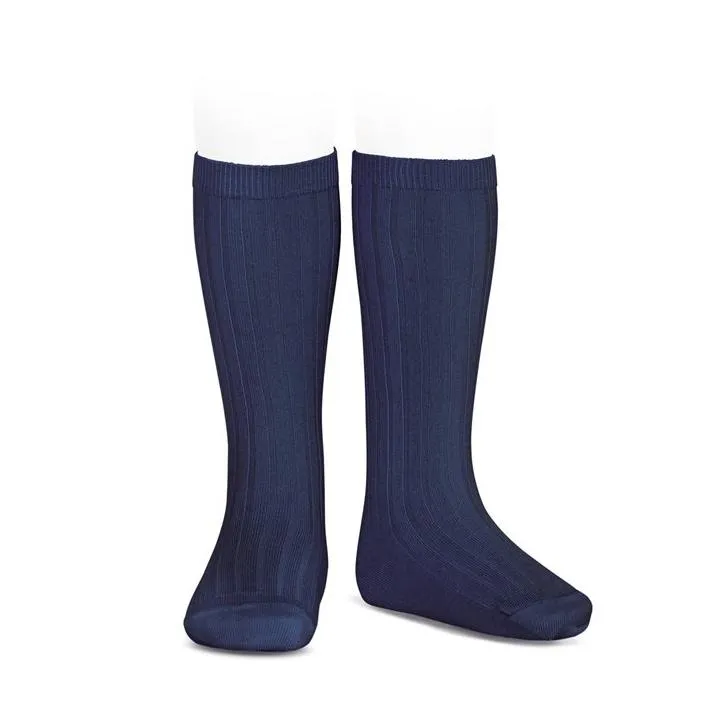 Navy Wide Ribbed Knee High Socks