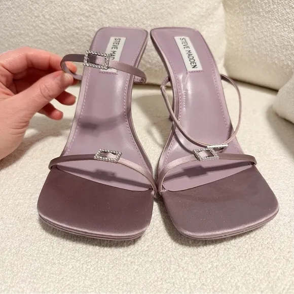 NEW Steve Madden Aislinn Slide heeled Sandal Purple Satin Jewel Accent sz 8.5