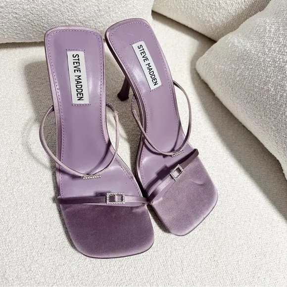NEW Steve Madden Aislinn Slide heeled Sandal Purple Satin Jewel Accent sz 8.5