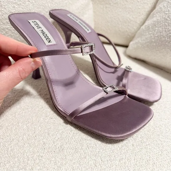 NEW Steve Madden Aislinn Slide heeled Sandal Purple Satin Jewel Accent sz 8.5
