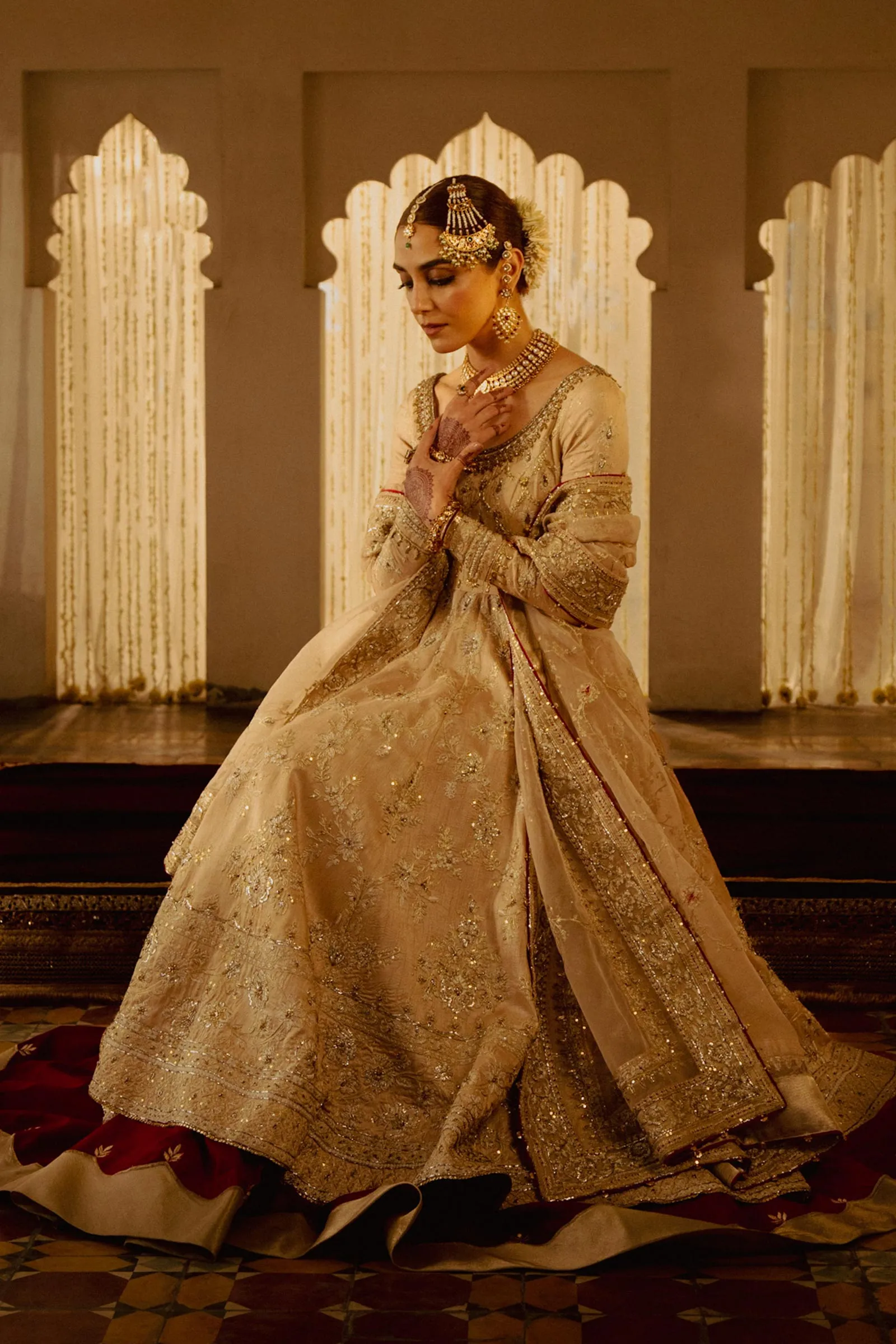 Nikkah Dress in Pishwas Frock and Raw Silk Lehnga Style