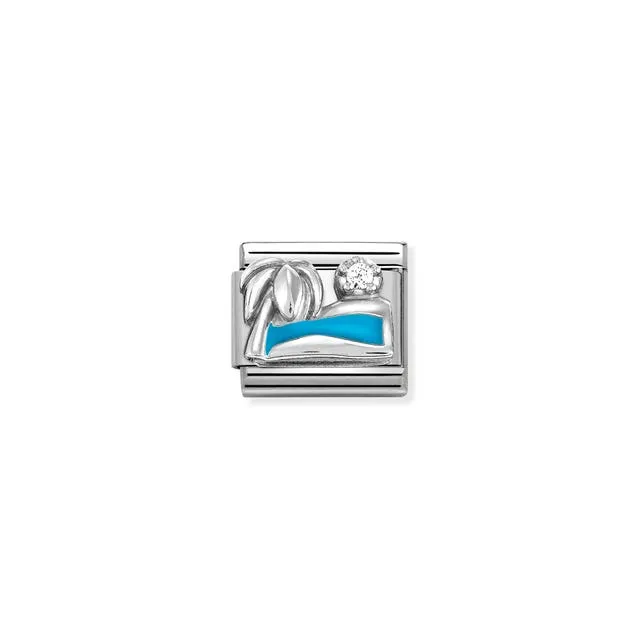 Nomination Composable Link Palm Beach, Ocean, Cubic Zirconia, Silver & Enamel