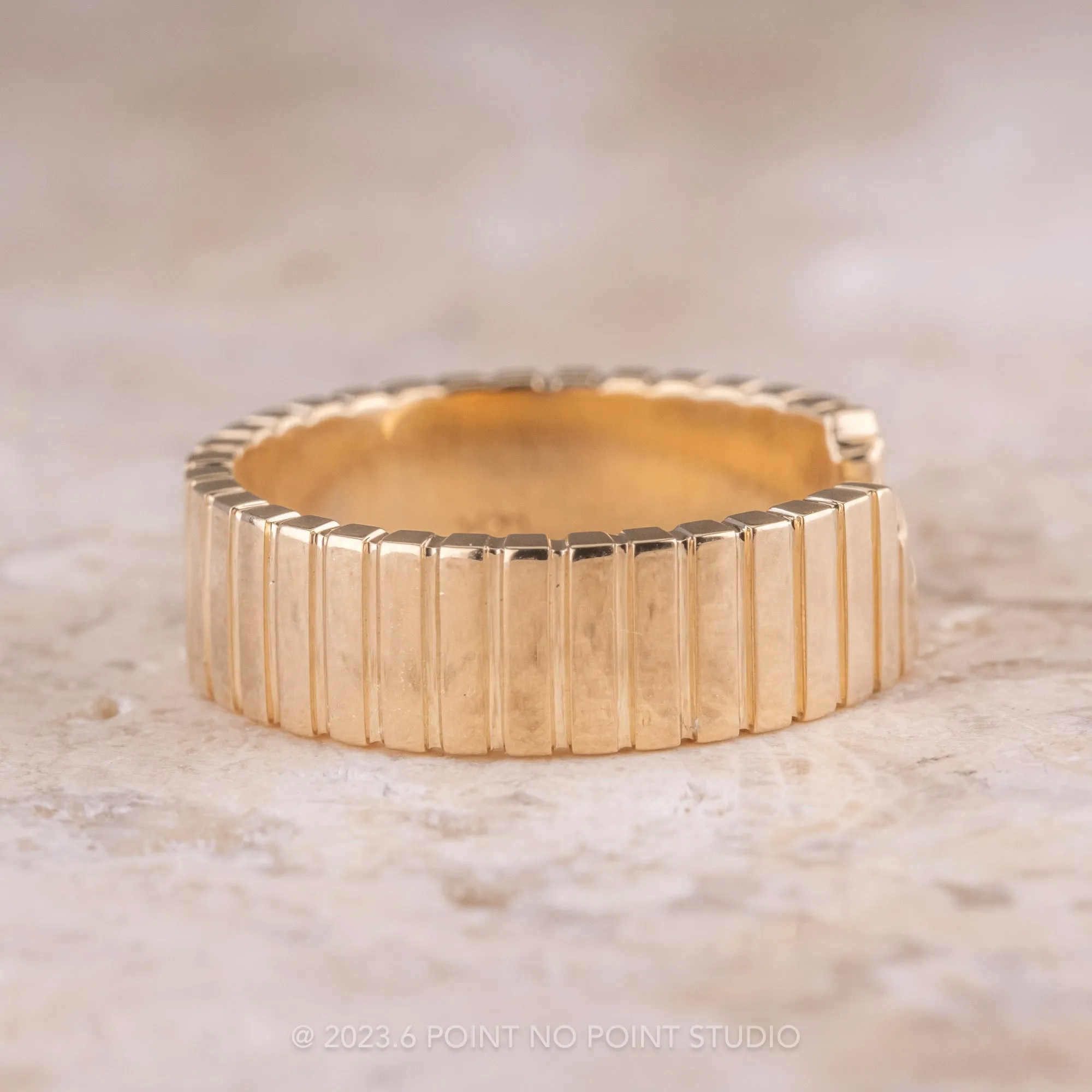 Notched Ellipse Setting, 6mm 14k Yellow Gold Wedding Band, Polished Finish