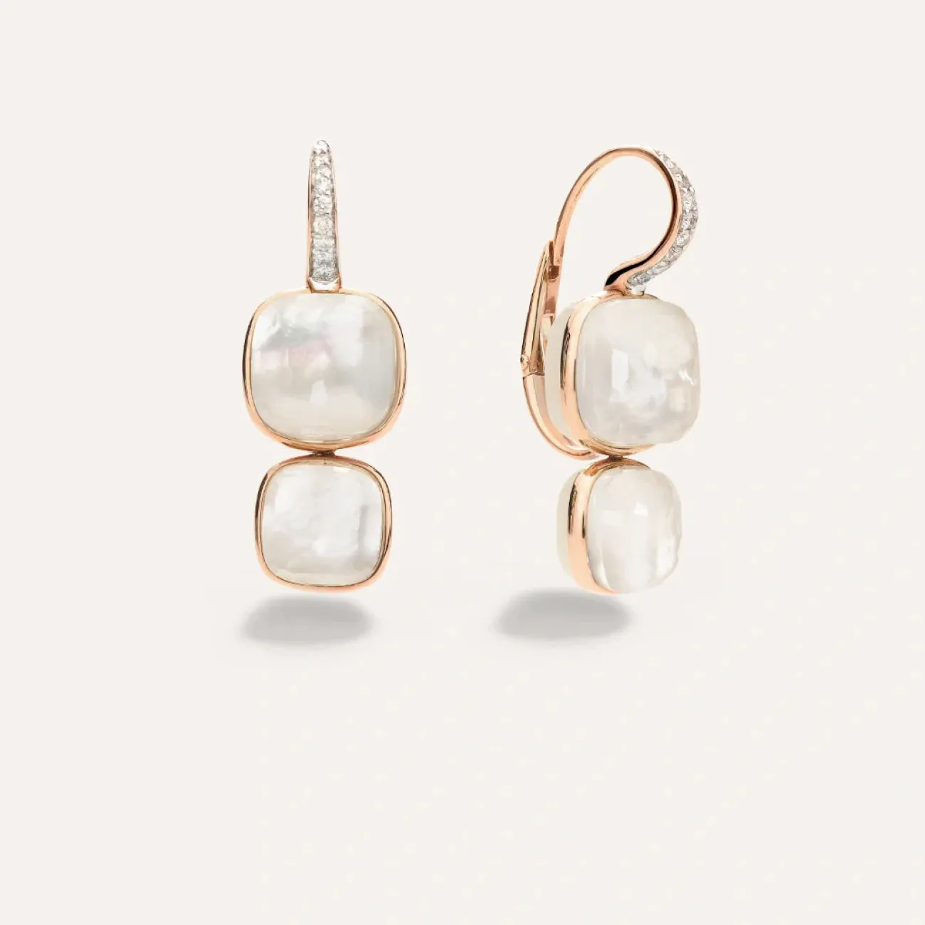 Nudo 18K Rose Gold Double White Topaz & Diamond Pavé Classic Earrings