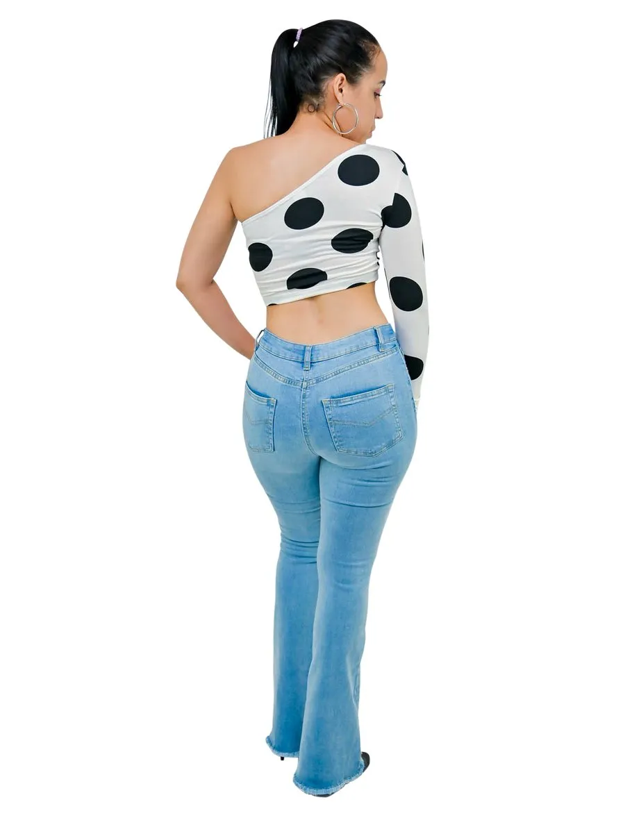 One Shoulder Long Sleeve Crop Top