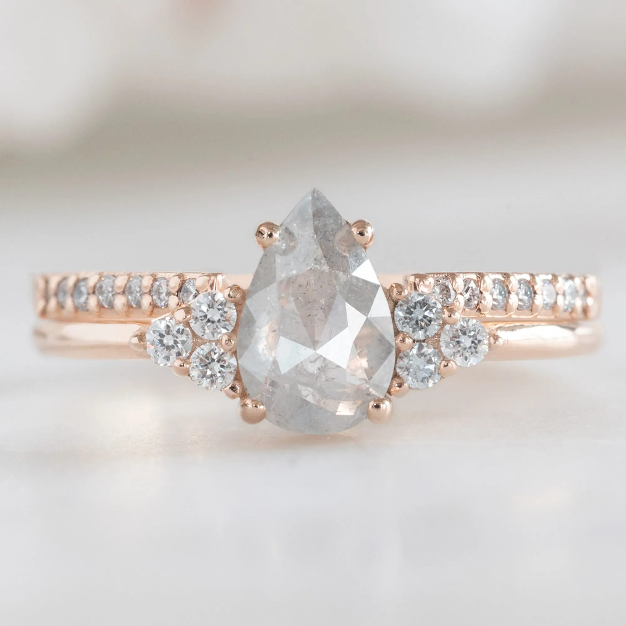 Open Cuff Salt and Pepper Diamond Pavé Stacking Band | 14K or 18K Rose Gold